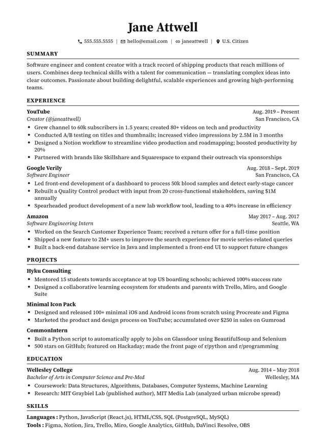 Darwin resume template preview: classic & traditional