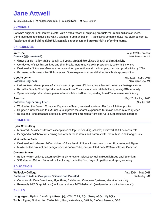 Tesla resume template preview: modern & bold
